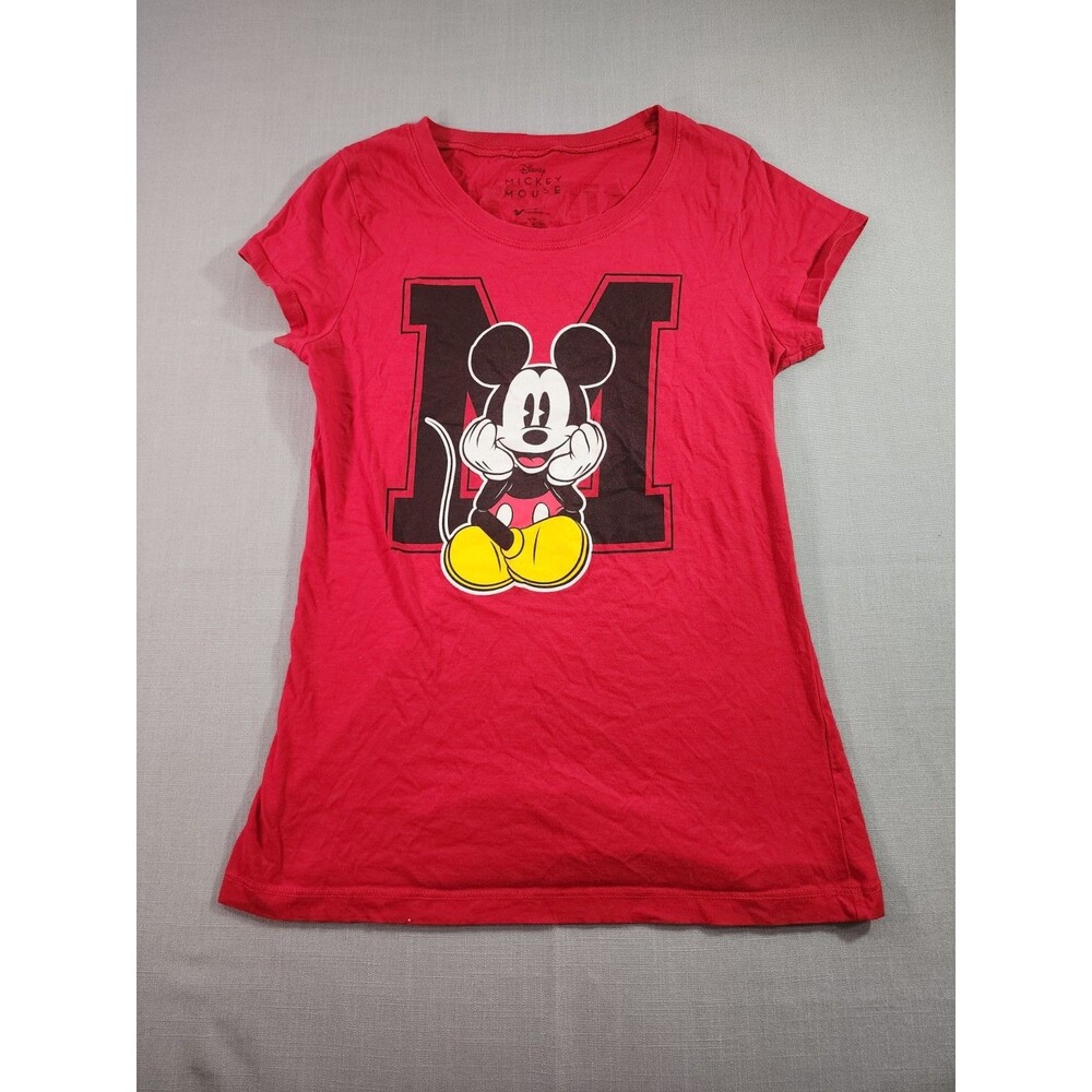 Disney Mickey Mouse Red Graphic Tee Women’s Size L Short Sleeve Shirt “M”...